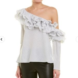 Revolve x Petersyn | NWT Lou Ruffle One Shoulder Top - Ceret/White, Size…